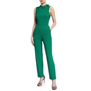 💚 NWT Maggy London Emerald Green Jumpsuit – Size 6 – Neck Bow & Hidden Zipper